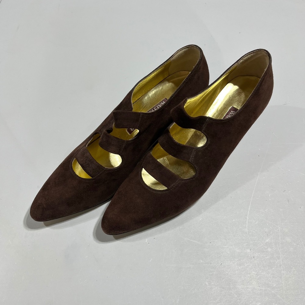 Walter Steiger Old Money 90s Brown Suede Cutout Pumps Made in Italy Womens 9.5
